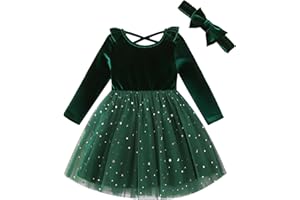 NOUBEAU Toddler Girls Christmas Dress Ruffle Long Sleeve Tulle Velvet Dresses Winter Clothes Party Outfits
