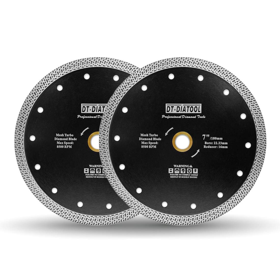 DT-DIATOOL Diamond Cutting Disc 2PCS 7 Inch / 180mm Cutting Disc with Mesh Turbo for Porcelain Tile Marble Ceramic Granite