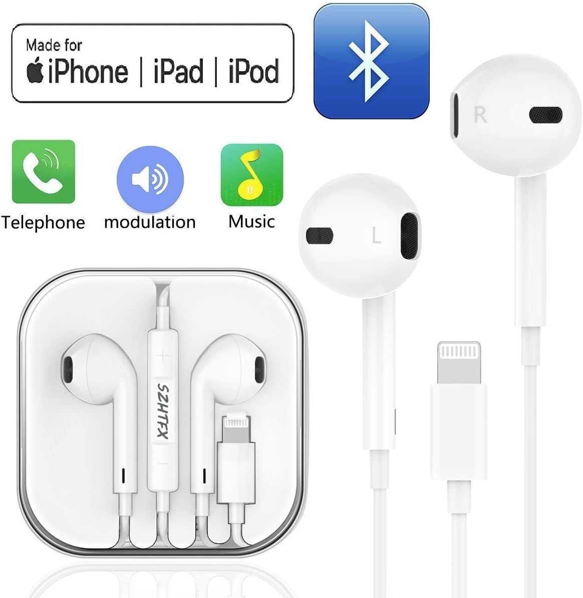 SZHTFX Earphones/Earbuds Wired Headphones Noise Isolating Earphones with Built-in Microphone & Volume Control Compatible with iPhone 8/8 Plus/7/7Plus/X/XS/XR (Wired Headphones)