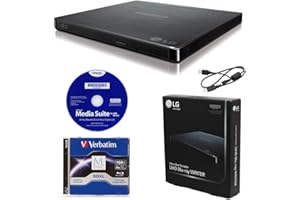 Produplicator LG BP60NB10 Portable 6X Ultra HD 4K Blu-ray Burner External Drive with CyberLink Software, 100GB M-DISC BDXL, a