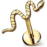 Cords Club Snake Flat Back Stud – ASTM-F136 Implant Grade Titanium - Push Pin Design for Sensitive Ears – Available in 18K Gold Plated & Titanium Silver (Single Earring)