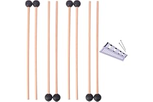 Geytetqi 4 Pair Black Bell Mallets Glockenspiel Sticks, 15 Inch Wooden Percussion Mallets, Rubber Xylophone Mallet with Wood Handle for Bell Stick, Percussion-Optimized Drum Mallets