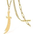 VASSAGO Sword Necklace for Men Women Zulfiqar Sword Necklace Imam Ali Zulfiqar Pendant Arabic Rune Islamic Muslim Jewelry Talisman Amulet Religious Gift
