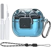 for Samsung Galaxy Buds3 FE (2025) / Buds3 Pro (2024) / Buds 3 Case (2024) with Secure Lock Clip, Flexible TPU Clear Case with Cleaner Kit&Carabiner&Lanyard (Clear Blue)