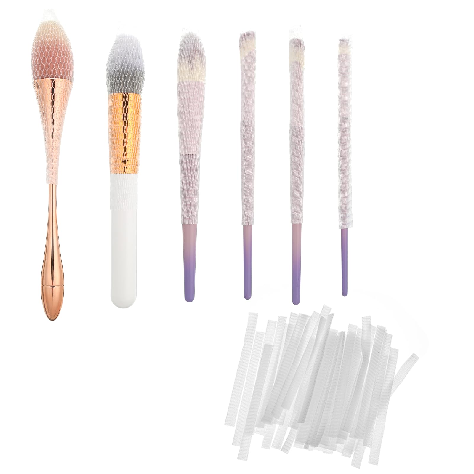 Photo 1 of 60 Pcs Makeup Brush Cover, Brush Guard Reusable Makeup Brushes Protector Expandable Brushes Nets Mesh Cover Set for Travel, Women and Girls Storing Make-Up, Rose (White)