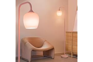ONEWISH Pink Floor Lamp-Modern Standing Lamp for Living Room Bedroom, Glass Lamp Shade, LED Bulb Included, Cute Simple Design, Gift for Girls Women