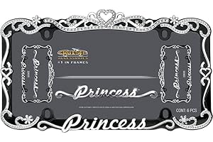 Cruiser Accessories Classic Frames Princess Heart Black Metal License Plate Frame - Bling Crystal Inlays