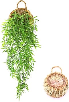 Amazon Anzome ハンギング人工植物 2 5フィート 人工ハンギング竹の葉植物 室内 屋外 壁 家庭 部屋 ガーデン ウェディング ガーランド デコレーション バスケット付き 人工観葉植物 オンライン通販