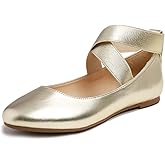 FEVERSOLE Women's Fashion Elastic Ankle Strap Shoes Round Toe Ballet Flat