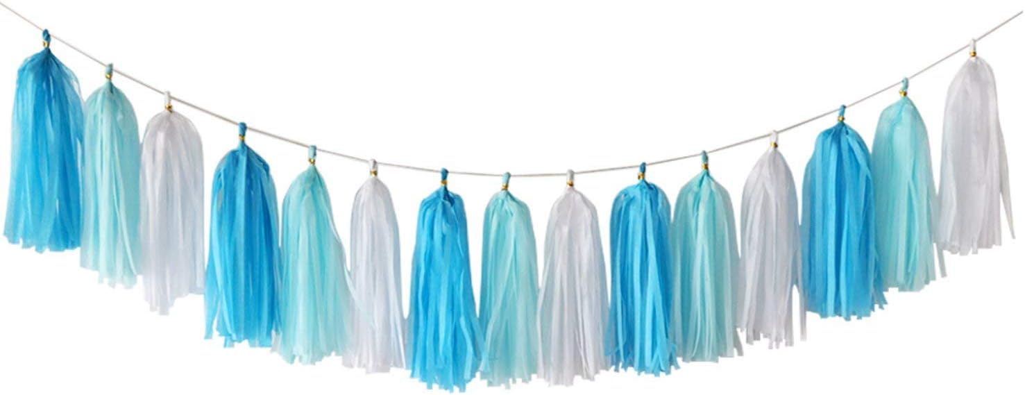 Trimming Shop Blue Happy Birthday Banner Tassel Paper Pom Poms with Multi Themed Buntings for Birthday Party Decoration Ceremonies - Image 3