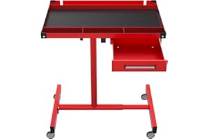 UNITEDPOWER Rolling Tool Table with Drawer, Heavy Duty Tear Down Work Table, Adjustable Mobile Tray Table with Wheels for Garage and Warehouse, 220 lb Capacity. Red