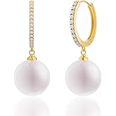 plucar Pearl Earrings for Women, Dainty Gold Hoop Earrings Earrings for Women Trendy 14k Gold Plated Pearl Drop Earrings Hoops Hypoallergenic Huggie Earrings Gold Earrings Jewelry Gifts