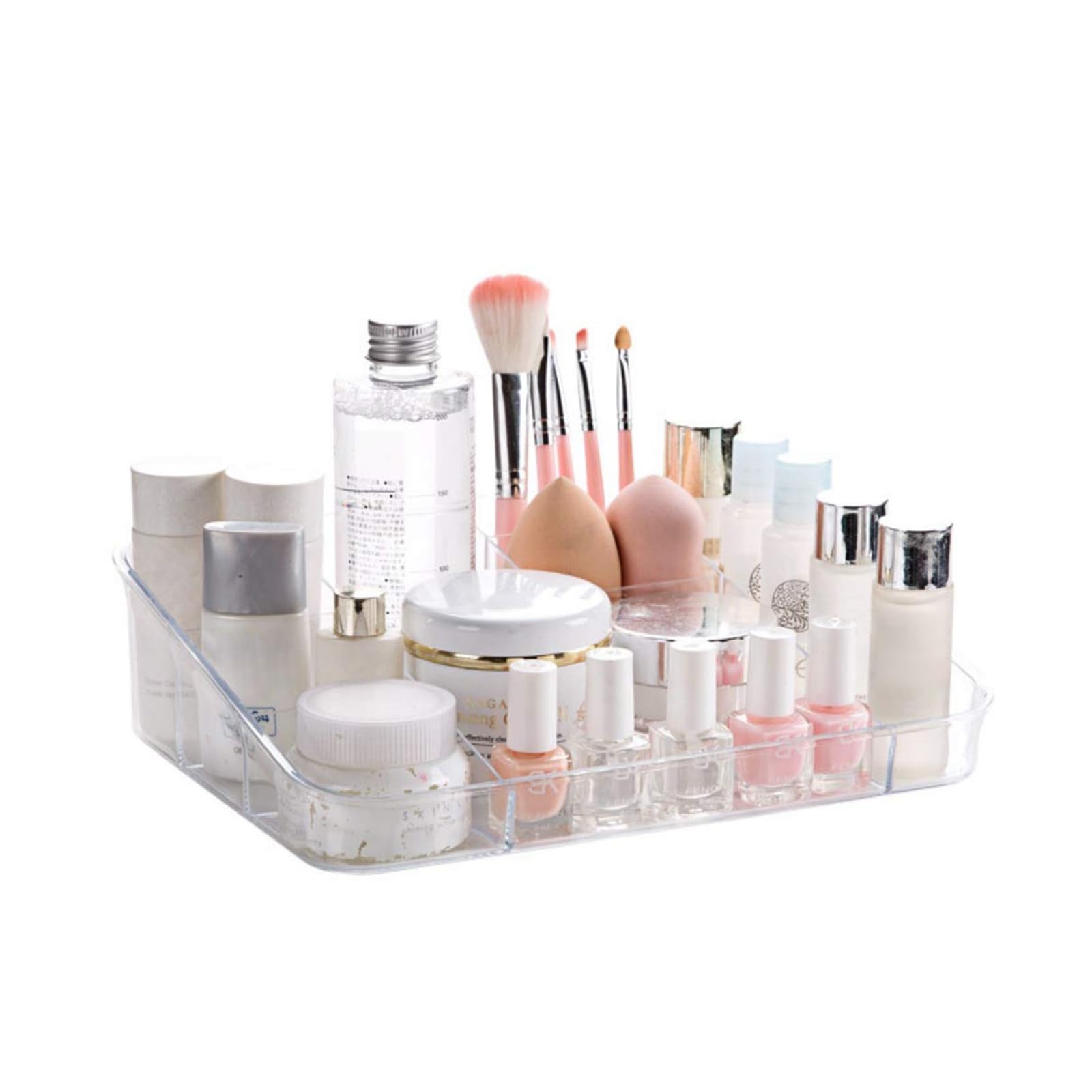 SUNFICON Makeup Tray Organiser Cosmetic Display Case Office Stationery Storage Holder Countertop Storage Unit Makeup Box for Bathroom Drawers,Vanities Office Desk,Washable Crystal Clear Acrylic