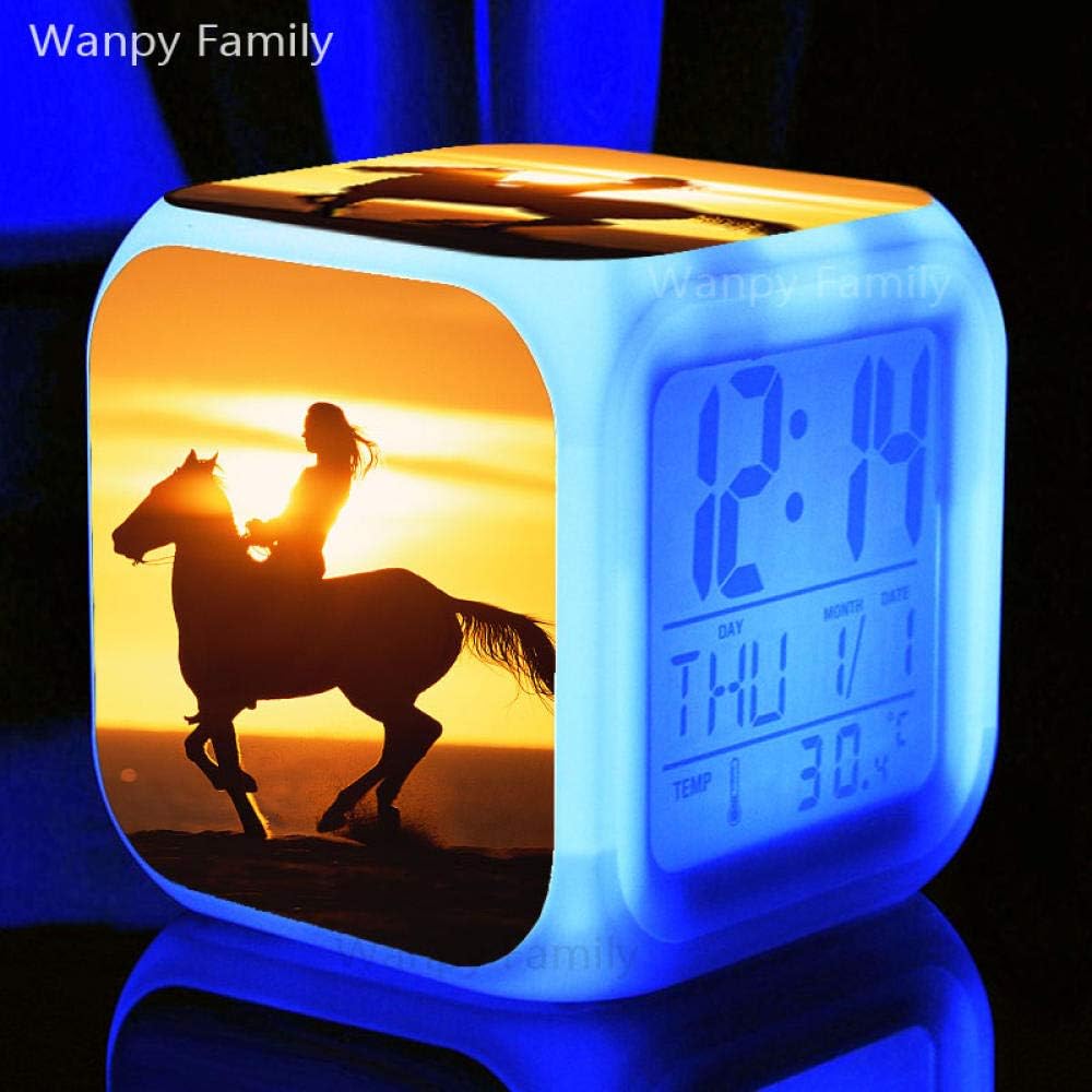 Prairie Horse Alarm Clock 7 Reloj Digital LED Iluminado en Color Reloj