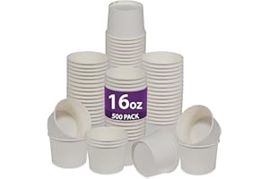 Morning Dew (16 oz, 500 ct) Paper Soup Container, White Paper Bowl for Hot Food, Disposable Food Storage Container, to Go Hot