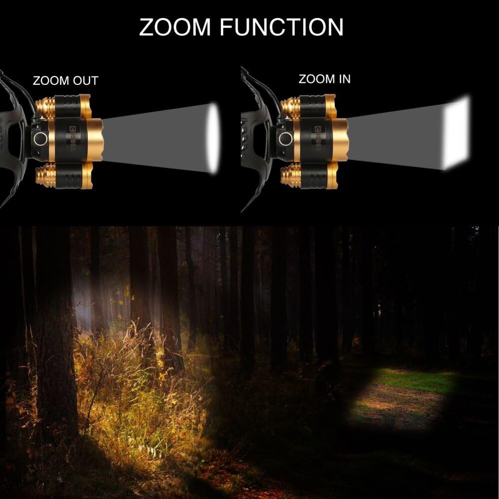 LED Headlamp Flashlight, COSOOS Rechargeable Headlamp with Red Safety Light, 2500 Lumen Xtreme Bright, Zoomable 4-Mode Waterproof Head Lamp for Adults, Hardhat, Support AAA Battery, Li-ion Battery Included - - 