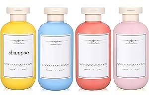 UMETASS 4 PACK 6.8 oz Plastic Travel Shampoo Bottles, Refillable Flip Cap Squeeze Bottles for Toiletries, Large Leakage-proof Travel Shampoo and Conditioner Container