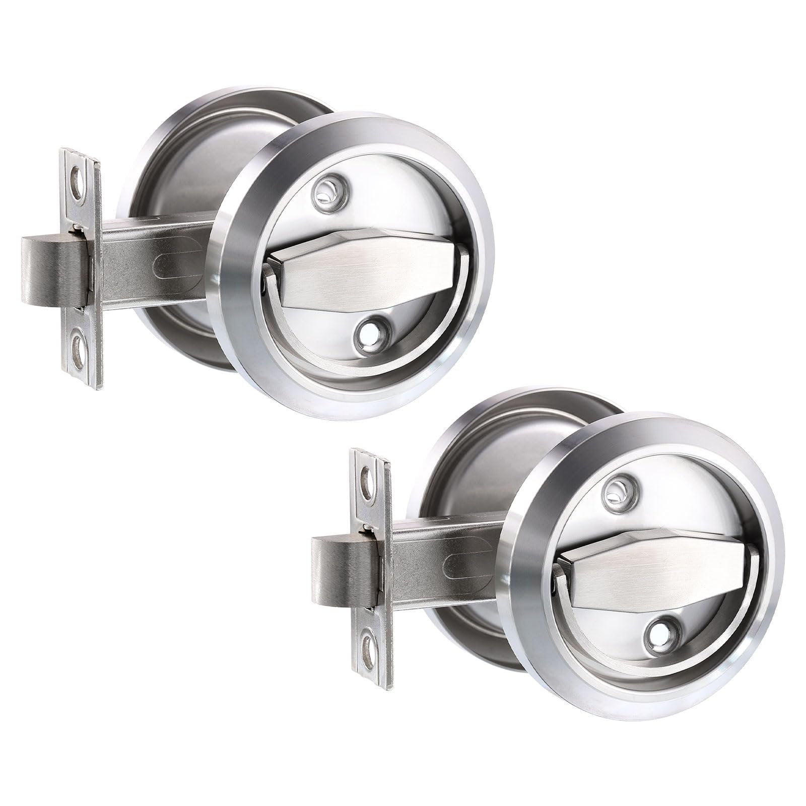 PATIKIL Round Recessed Door Lock, 2Pcs Stainless Steel 304 Hidden Recessed Cup Door Handle, Furniture Pulls Latch Knob for Privacy Pocket Door, Silver