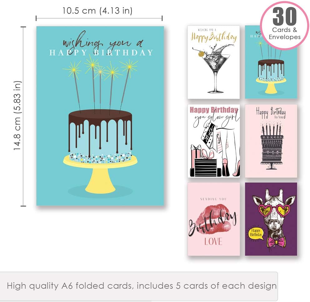 30 Happy Birthday Cards Pack - Bulk Happy Birthday Cards for her or him with Envelopes for Adults and Kids - Set 5 - by Ruby Ashley® - Image 5