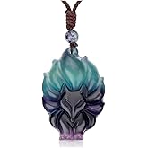 Top Plaza Womens Reiki Healing Crystal Ice Obsidian Gemstone Necklaces Adjustable Lucky Fox Amulet Protection Pendant Necklace Fox Jewelry