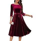 DRESSTELLS Velvet Cocktail Dress for Women, 2025 Winter Christmas Holiday Dress, 3/4 Long Sleeves Party Formal Gala