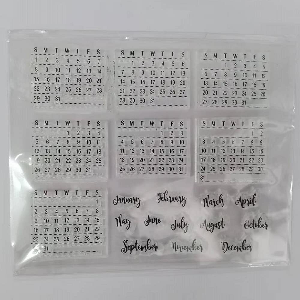 WooYangFun Craft 1pcs Words Calendar Week Month January December Clear Stamp for Card Making Decoration and Scrapbooking 11x16cm