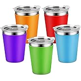 Yummy Sam 5 Pack Kids Cups with Lids 12oz Stainless Steel Water Drinking Bottle with Non-Slip Heat Insulation Full Sleeves for Children Adult School Outdoor Home Use