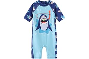 Moon Tree Baby Boys One Piece Rash Guard Swimsuits for Toddler Boys Short Sleeve Bathing Suits Beach Swimwear