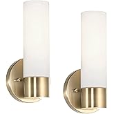Kira Home Sol 10" Modern Wall Sconce with Frosted Glass Shade, for Bathroom/Vanity, Cool Brass Finish, 2-Pack