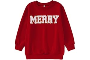 CM C&M WODRO Kids Girl Christmas Sweatshirt Merry Shirt Long Sleeve Chenille Patch Xmas Holiday Crewneck Pullover Top 7-12Y