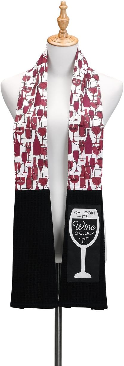 DEMDACO It's Wine O'Clock Extra Long Cotton Blend Over The Shoulder Kitchen Towel Boa
