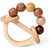 Baby Rattles 0-6 Months, Wooden Toys for Babies 6-12 Months | Montessori Wood Color Baby Rings for Newborn 0 3 6 12 Month, Sensory Development, Toddler Toys