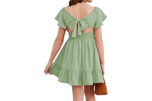 blibean Girls Summer Tie Back Dress Tween Kids Off Shoulder Dresses Size 4-13 Years