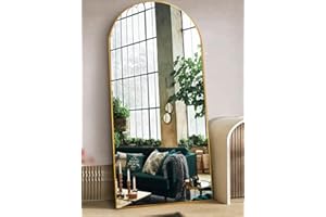 Otlsh Arched Floor Mirror, 76"34" Full Length Mirror with Stand, Freestanding, Aluminum Frame - Gold