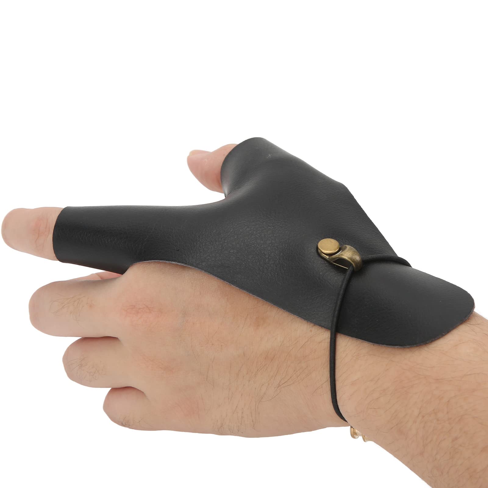 Archery Hand Guard, Protective Breathable Lightweight 2 Finger Protector PU Leather Non Slip Archery Glove for Left Hand, Traditional Longbow, Mongolian Bow, Archery Accessories(Black)