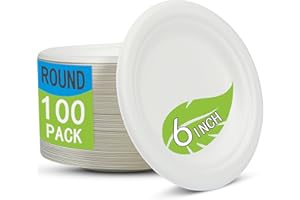 Disposable Paper Dessert Plates - 6 Inch Biodegradable Compostable Appetizer Plates for Party, Cake, Snacks (100 Pack, Heavy 