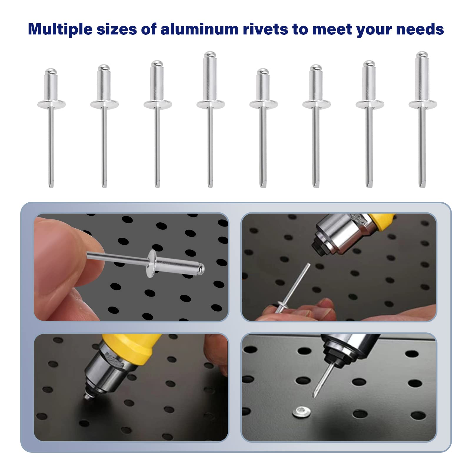 600PCS Aluminum Blind Rivets, 8 Sizes of Pop Rivets Assortment Kit（1/8