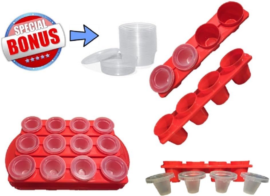 Ultimate Ice Molds Shot Glasses. Plastic Ice Shot Glasses Maker Kit with Tray. Set with 50 Jello Shots Cups/ Containers with Lids. Plus Drink Recipes eBook.