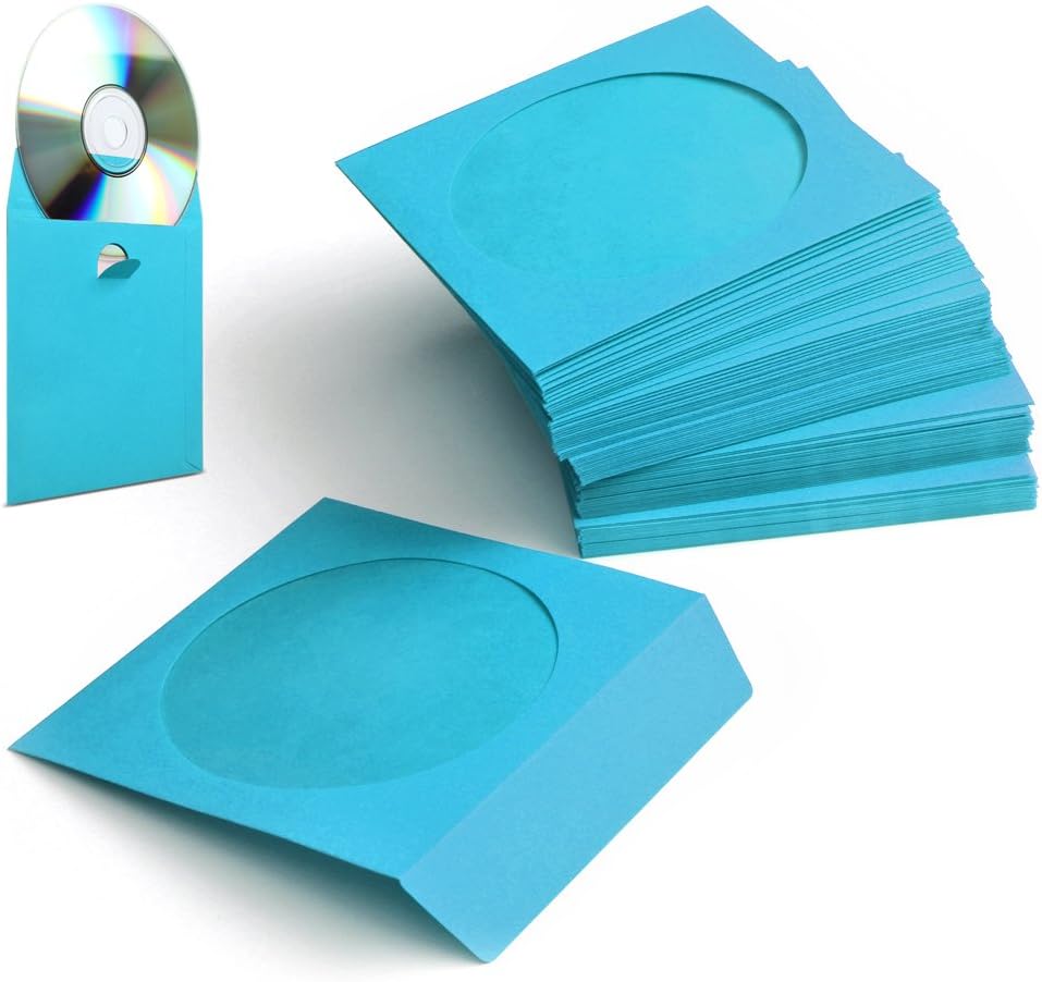 Flexzion DVD CD Sleeves 100 Pack, Premium Paper CD Sleeves for Blank CDs for Burning Music Movie Video Game Disc