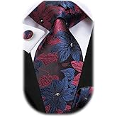 Dubulle Mens Paisley Striped Tie WOVEN Necktie for Men and Handkerchief Cufflinks Set Wedding Formal Business