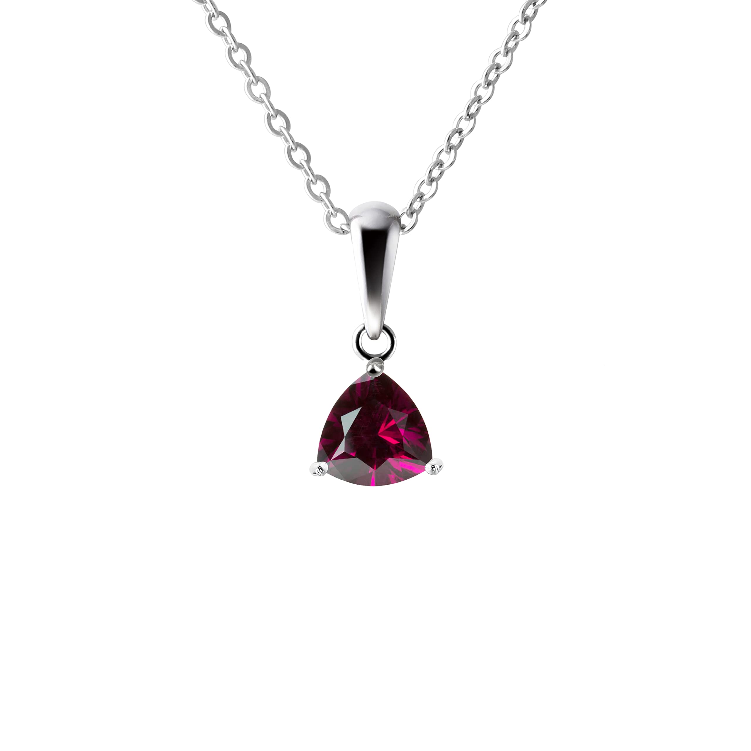 Franki Baker Sterling Silver Small & Dainty Trillion Shape Natural Rhodolite Garnet Gemstone & 925 Sterling Silver Pendant Necklace. Chain length: 50cm.