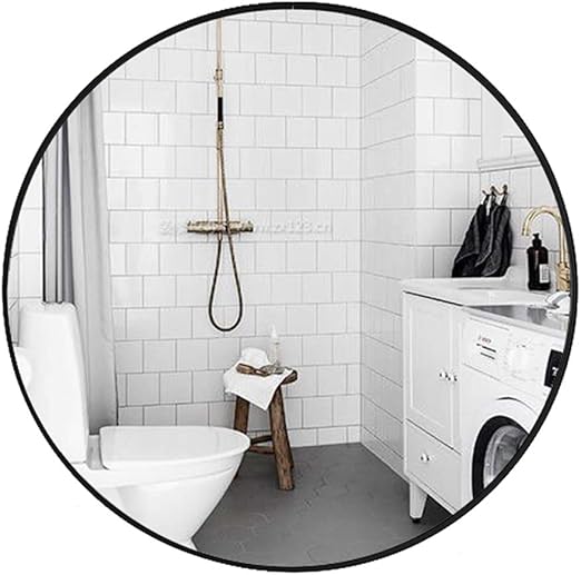 Espejo De Montaje En Pared Con Marco De Metal Negro Redondo