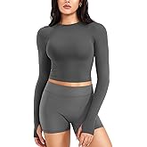 YEOREO Women Workout Gym Tops Basic Long Sleeve Shirt Slim Fitted Casual Stretchy Thin Active Running Yoga Crop Top