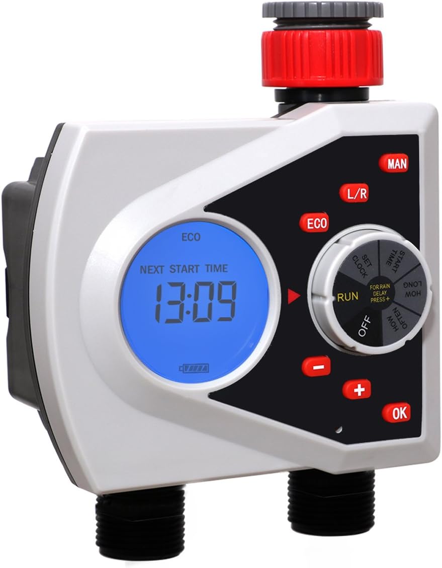 Yardeen Dual-Valve Hose Water Timer Sprinkler Timer Irrigation Controller System Gardening LCD Display for Garden