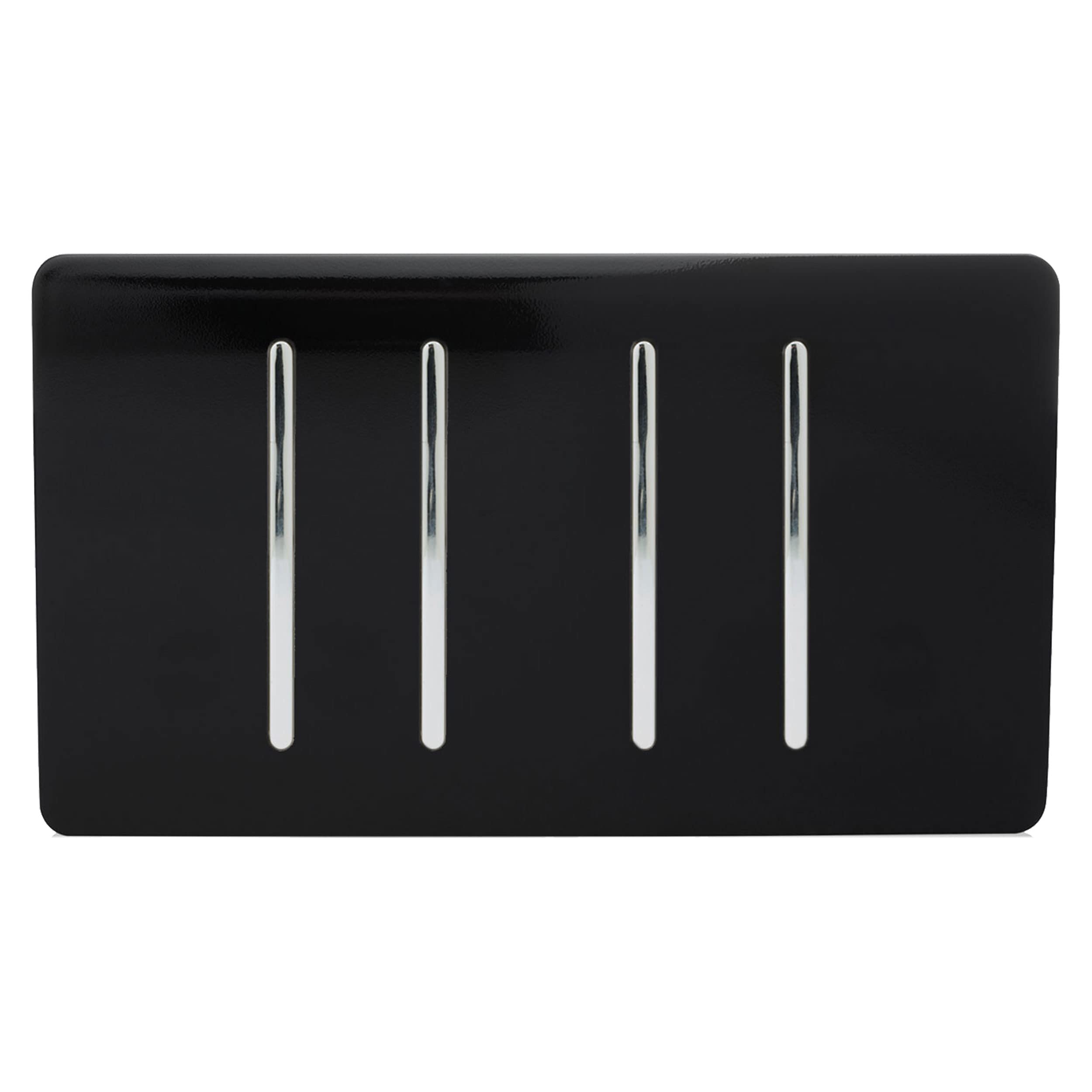 Trendi ART-SS33BK Artistic Modern Glossy 4 Gang 1 Way White Rocker Double Plate Tactile Light Switch in Black