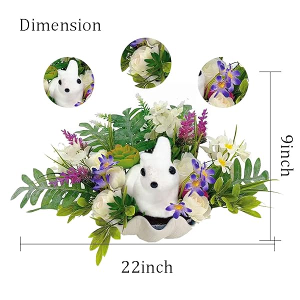 PCALYR 16 INCH ARTIFICIAL EASTER BUNNY FLORAL ARRANGEMENT, PLUSH BUNNY EASTER DECOR,BUNNY WITH FLOWER ORNAMENT,HOME DECOR FOR TABLE, MANTEL, INDOOR SPRING DECOR
