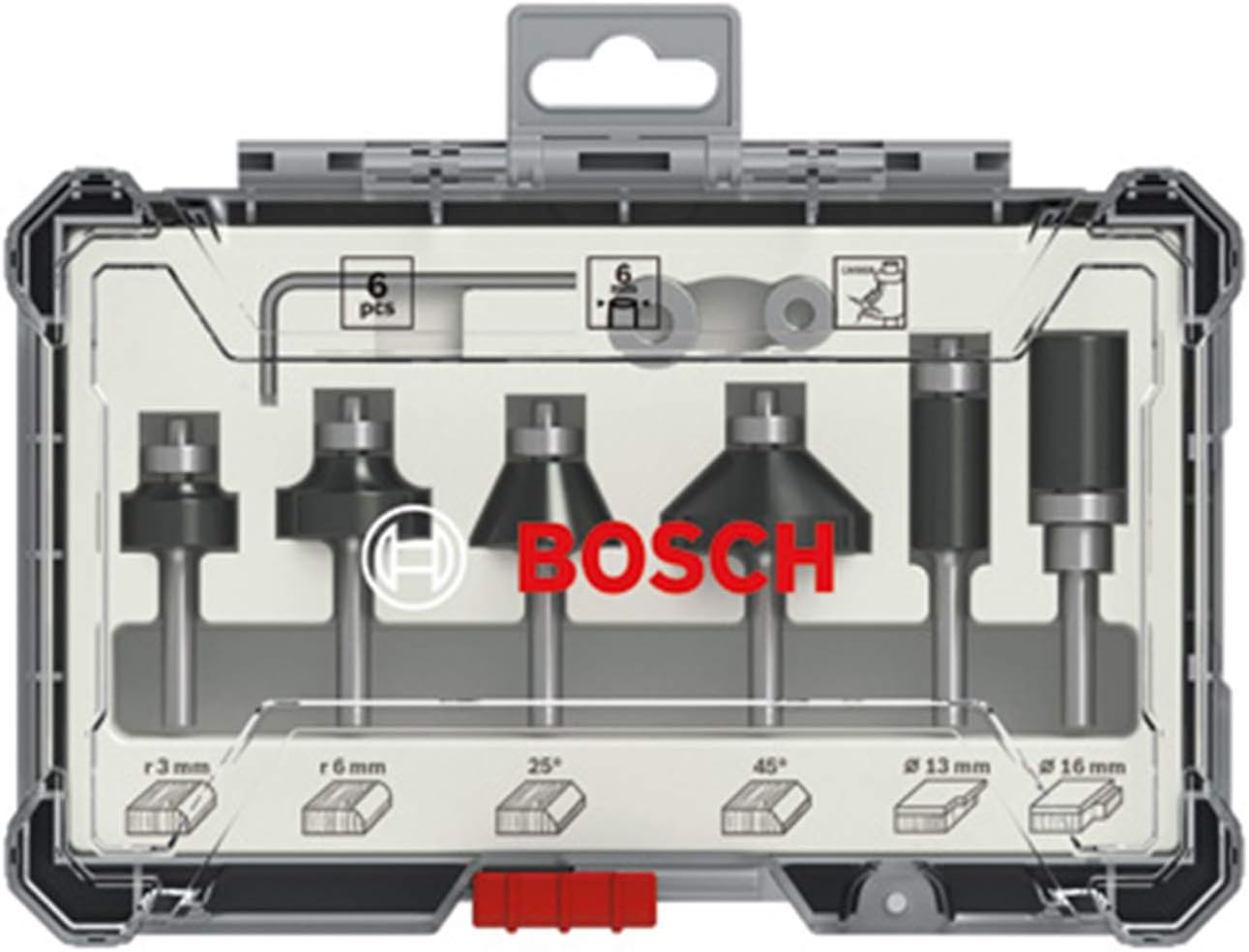 Bosch Professional 6 pcs. Trim & Edging Router Bit Set (for Wood diameter 6 mm Shank, Accessory Router), Multi-coloured