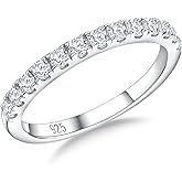 RANDES Birthstone Rings Eternity Band 925 Sterling Silver/Yellow Gold-Plated Created Gemstone Stackable Wedding Band 2.7mm Thin Half Eternity Rings for Women Size 6 to 10