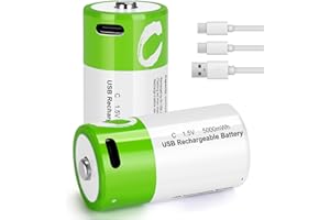 seyyen Lithium Rechargeable C Batteries 2 Pack,5000mWh High Capacity 1.5V Li-ion C Batteries with 2 in 1 USB-C Charge Cable,Long Lasting Batteries C Size(2Pcs)