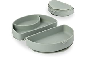 Miniware Baby Travel Plate with Suction - Foldable Silicone Baby Travel Essential to Promote Self-Feeding - Dishwasher Safe, BPA Free, Food Grade Silicone Baby Plate for On The Go - Sage Silifold
